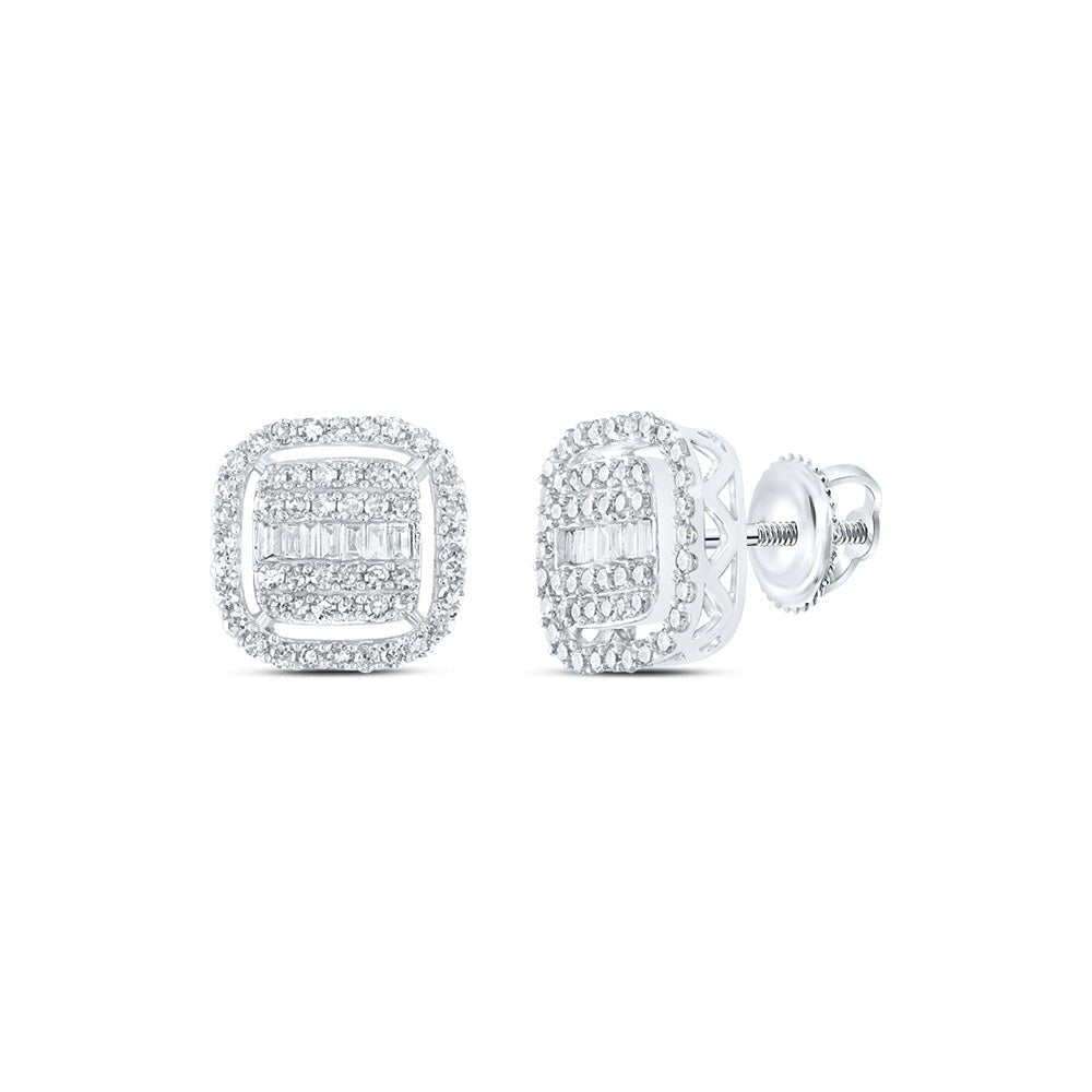 Radiant Brilliance: 10kt White Gold Baguette and Round Diamond Square Earrings - Splendid Jewellery