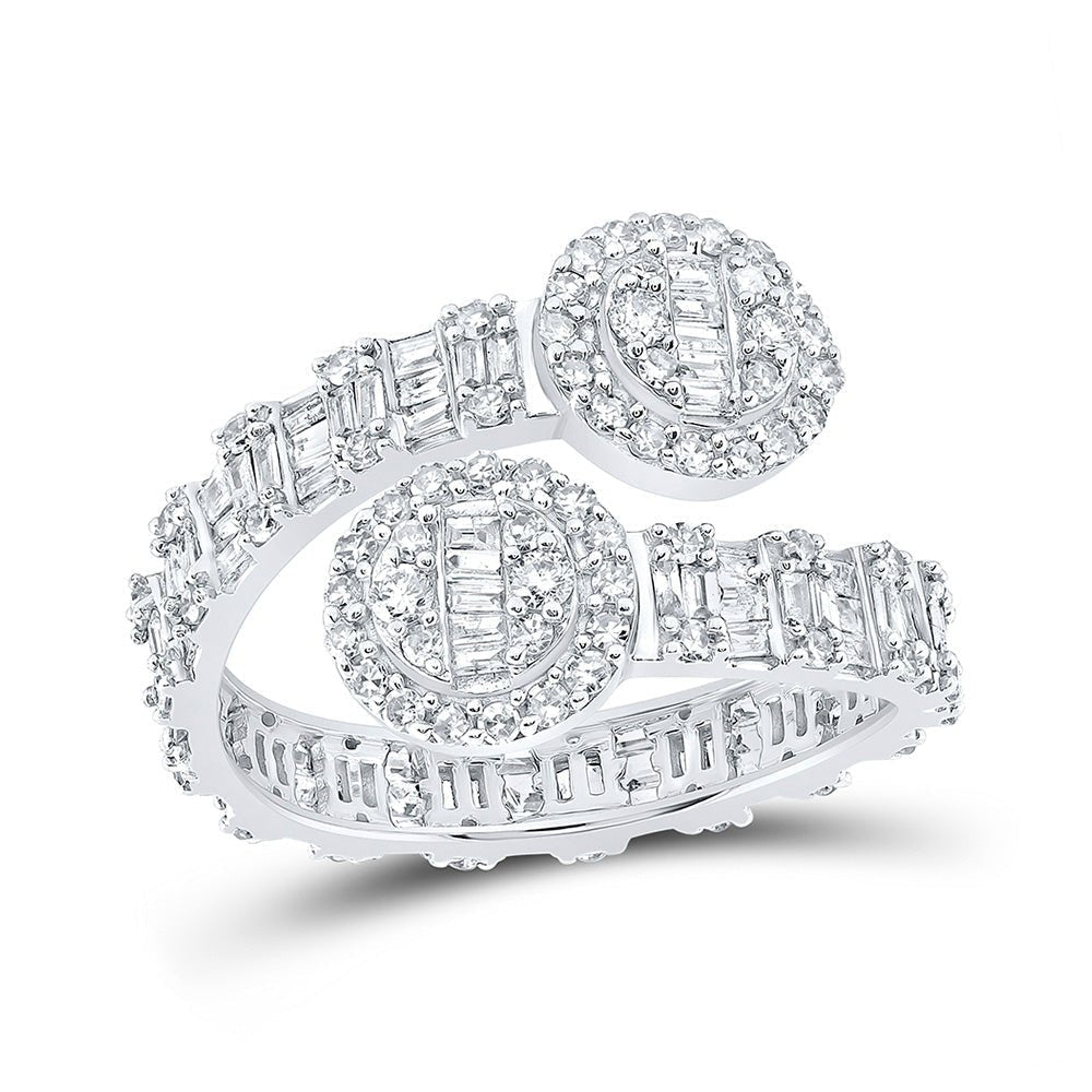 Radiant Brilliance | 10kt White Gold Baguette Diamond Circle Cuff Band Ring 1 Cttw - Splendid Jewellery