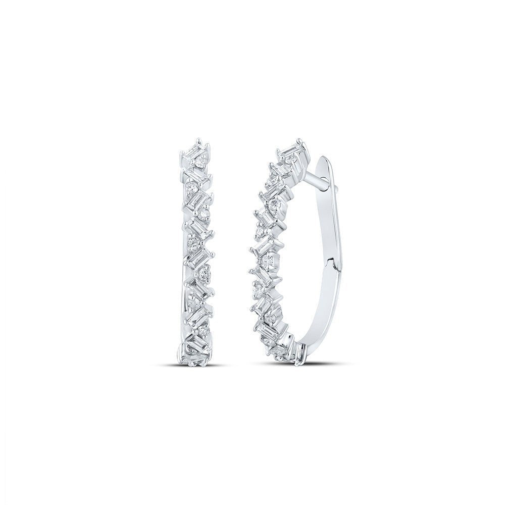 Radiant Brilliance: 10kt White Gold Baguette Diamond Hoop Earrings - Splendid Jewellery