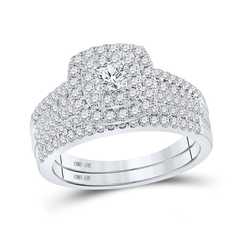 Radiant Brilliance 10kt White Gold Halo Diamond Bridal Wedding Ring Band Set - Splendid Jewellery