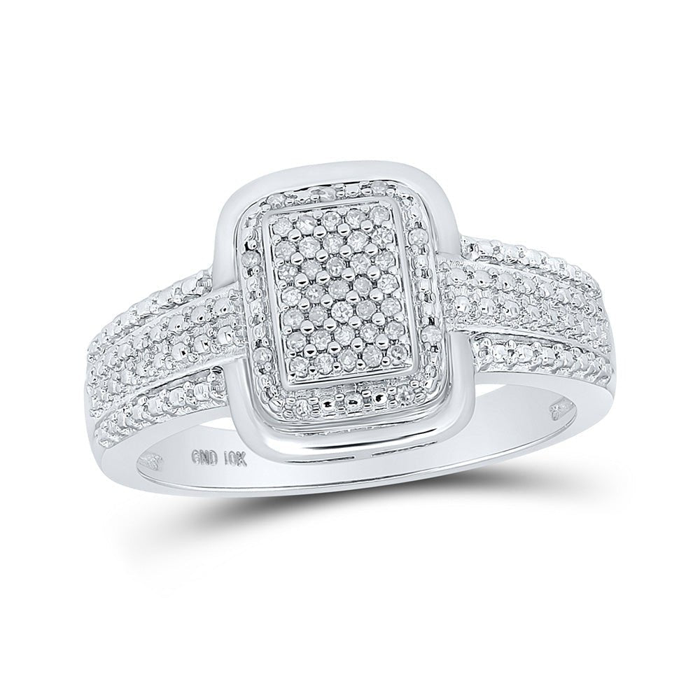 Radiant Brilliance: 10kt White Gold Round Diamond Cluster Ring 1/10 Cttw - Splendid Jewellery