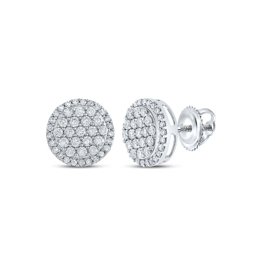 Radiant Brilliance: 10kt White Gold Womens Round Diamond Cluster Earrings 1/2 Cttw - Splendid Jewellery
