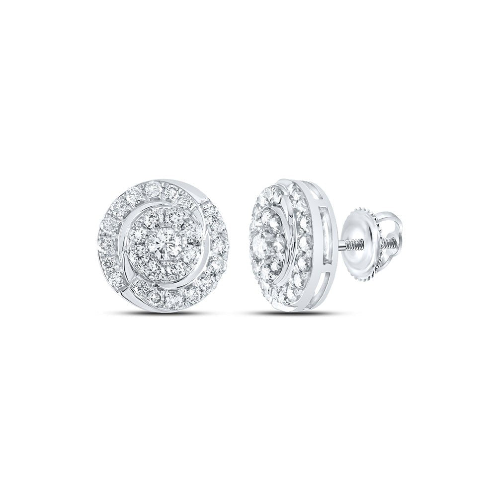 Radiant Brilliance: 10kt White Gold Womens Round Diamond Cluster Earrings - Splendid Jewellery
