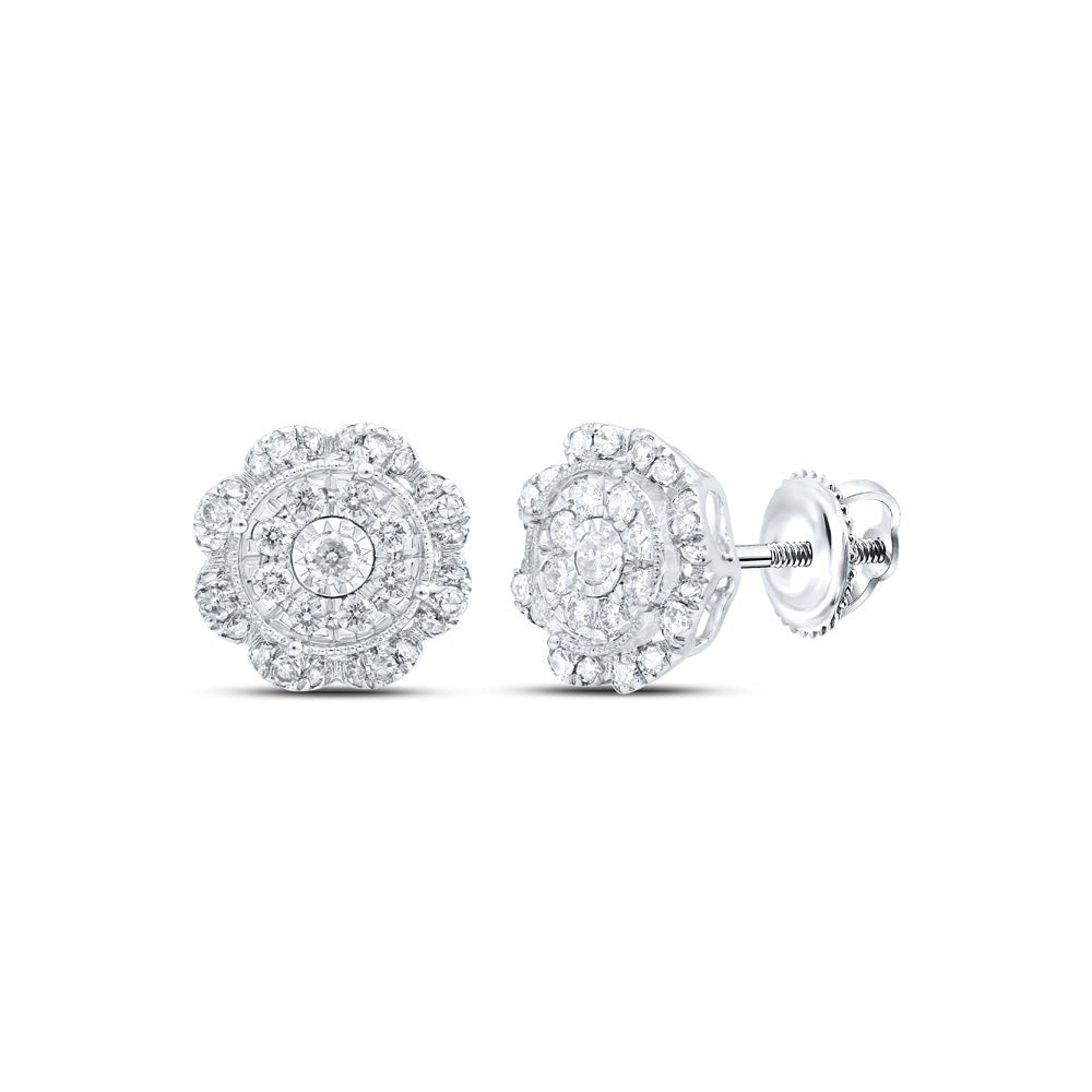 Radiant Brilliance: 10kt White Gold Womens Round Diamond Cluster Earrings - Splendid Jewellery