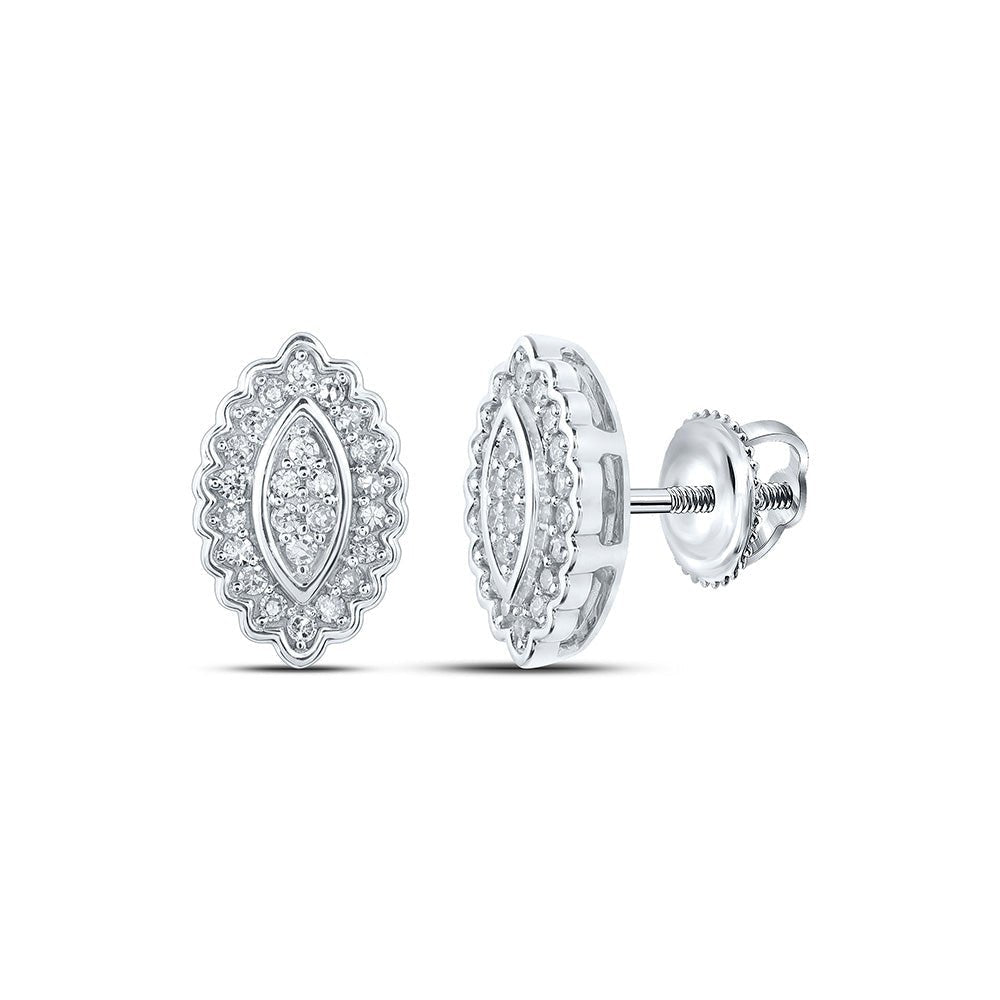 Radiant Brilliance: 10kt White Gold Womens Round Diamond Oval Cluster Earrings 1/5 Cttw - Splendid Jewellery