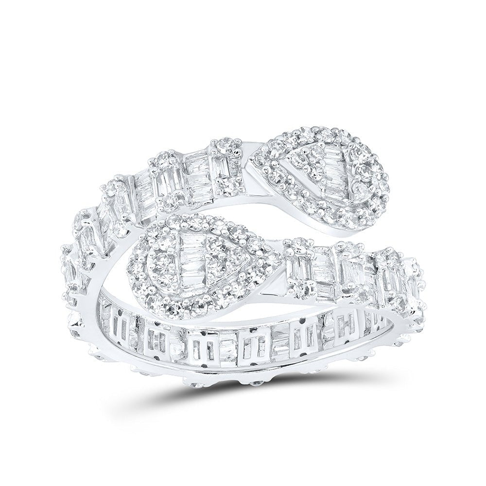 Radiant Brilliance | 10kt White Gold Womens Round Diamond Pear Cuff Band Ring 1 Cttw - Splendid Jewellery