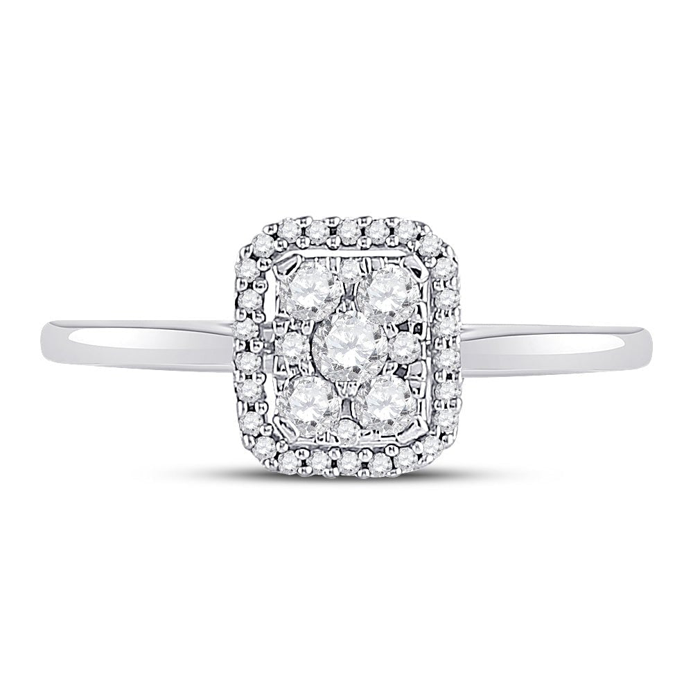 Radiant Brilliance: 10kt White Gold Womens Round Diamond Square Cluster Ring 1/3 Cttw - Splendid Jewellery
