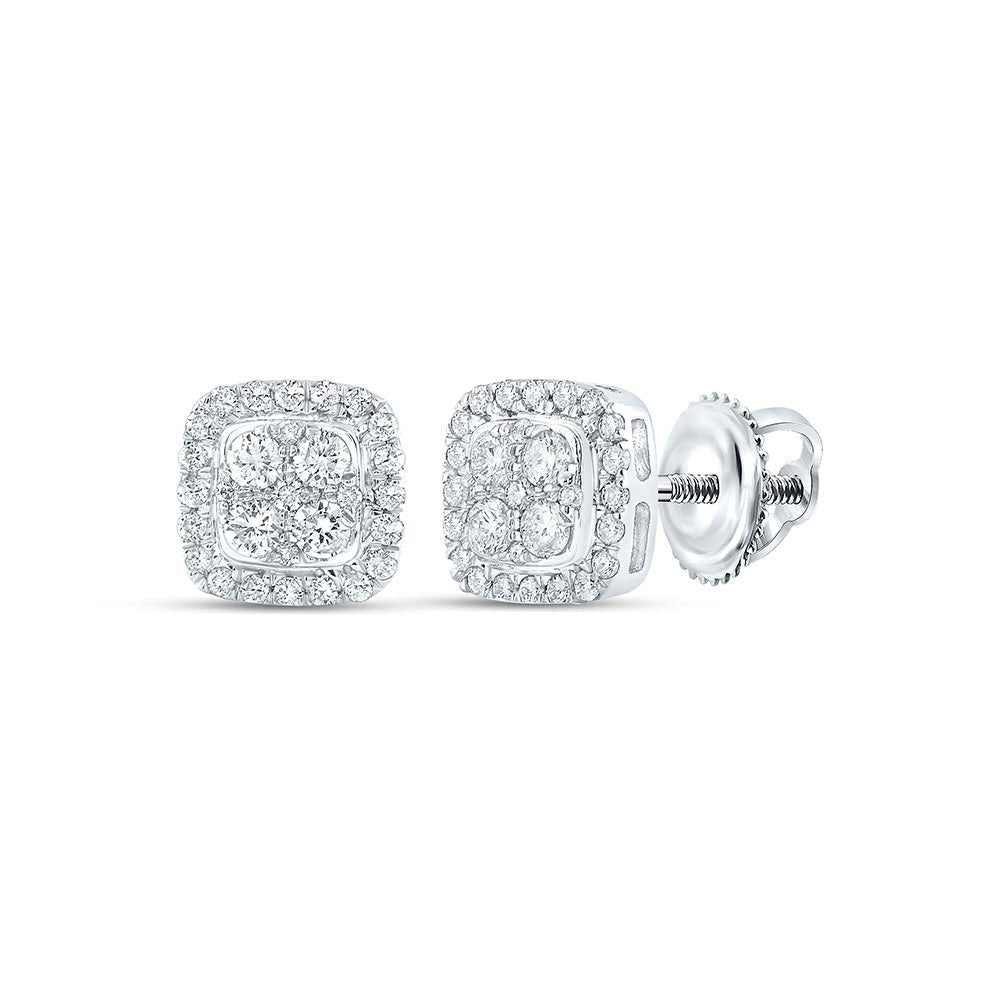 Radiant Brilliance: 10kt White Gold Womens Round Diamond Square Earrings 1/2 Cttw - Splendid Jewellery