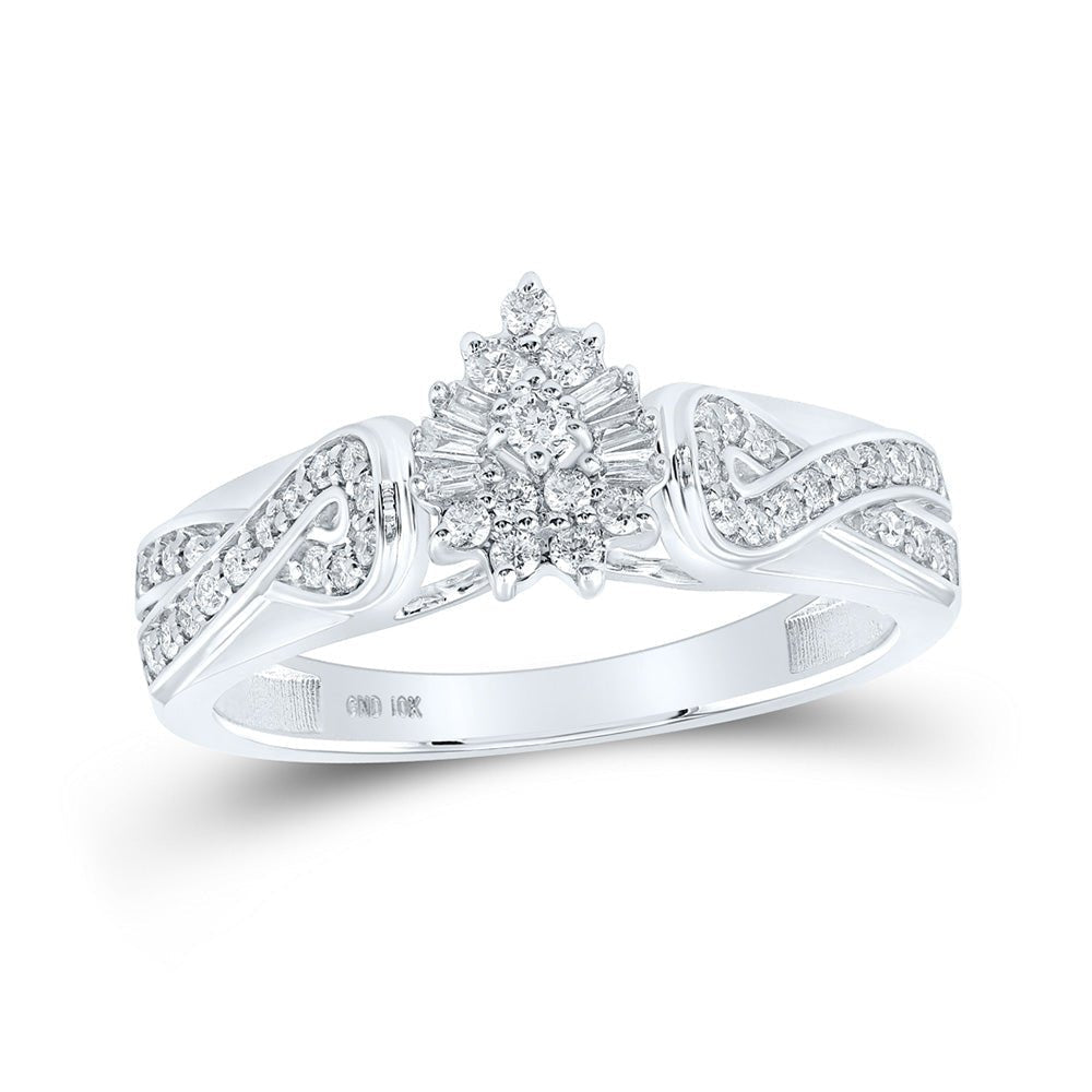 Radiant Brilliance: 10kt White Gold Womens Round Diamond Tear Cluster Ring 1/4 Cttw - Splendid Jewellery