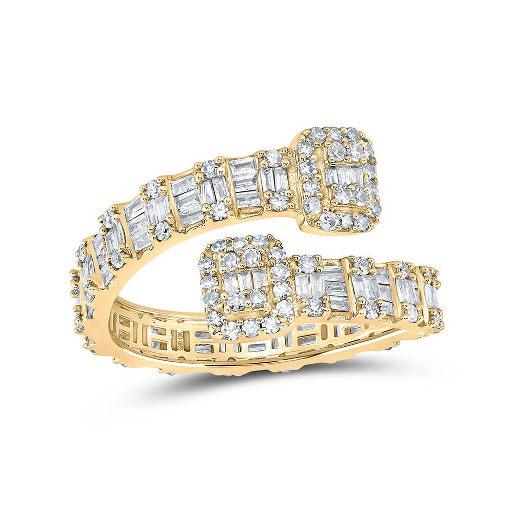 Radiant Brilliance: 10kt Yellow Gold Womens Baguette Diamond Square Cuff Band Ring 1 Cttw - Splendid Jewellery