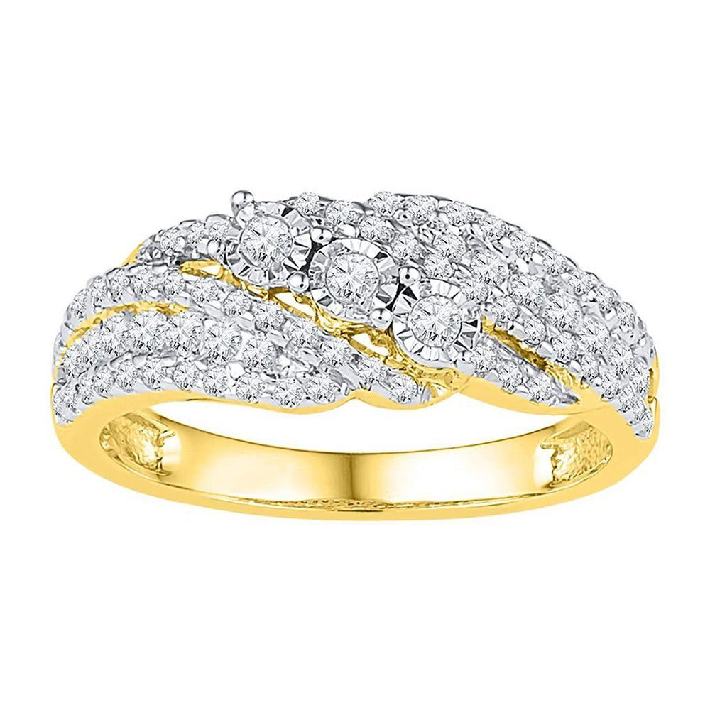 Radiant Brilliance: 10kt Yellow Gold Womens Round Diamond 3 - stone Ring 1/2 Cttw - Splendid Jewellery