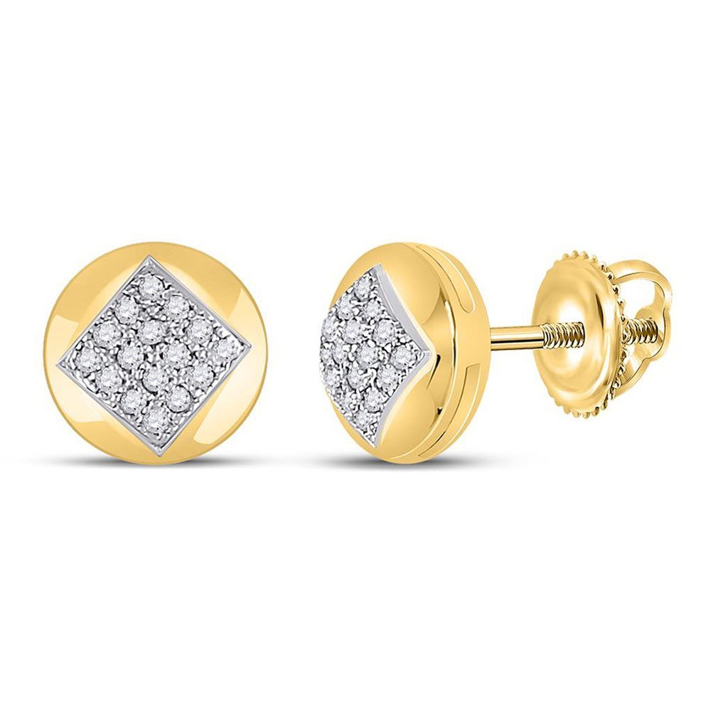 Radiant Brilliance: 10kt Yellow Gold Womens Round Diamond Button Cluster Earrings 1/10 Cttw - Splendid Jewellery