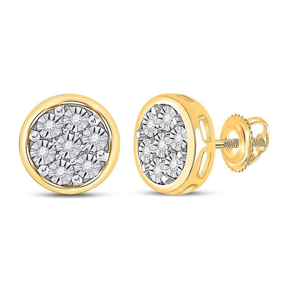 Radiant Brilliance: 10kt Yellow Gold Womens Round Diamond Circle Cluster Earrings 1/20 Cttw - Splendid Jewellery