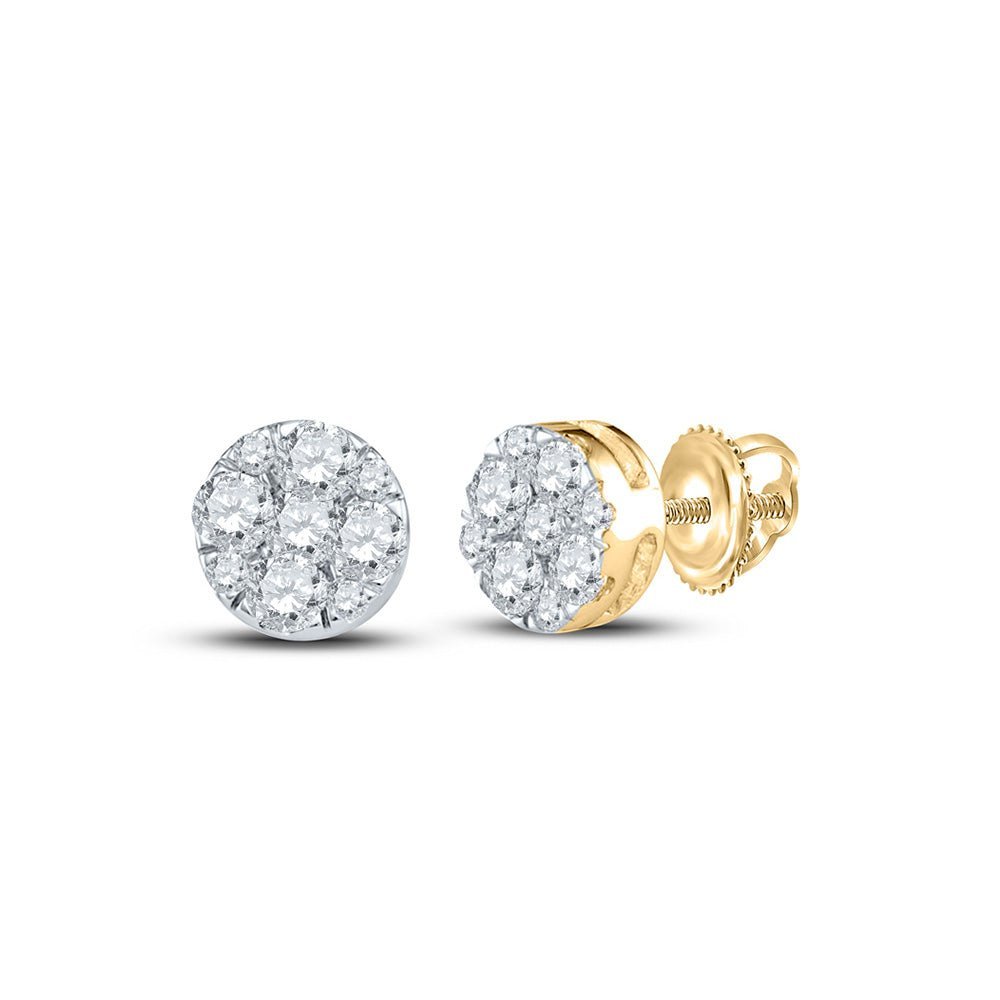 Radiant Brilliance: 10kt Yellow Gold Womens Round Diamond Cluster Earrings 1/2 Cttw - Splendid Jewellery