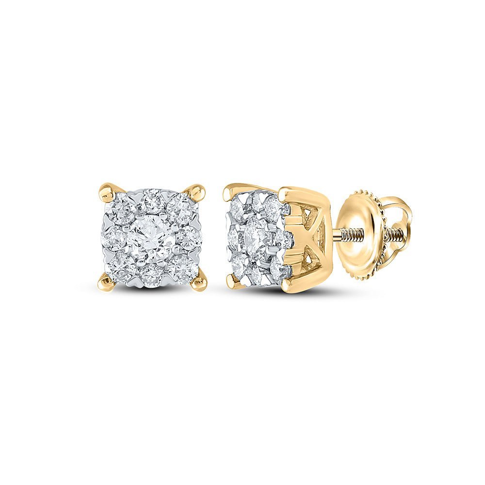 Radiant Brilliance: 10kt Yellow Gold Womens Round Diamond Cluster Earrings 1/2 Cttw - Splendid Jewellery