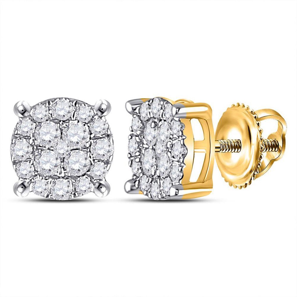 Radiant Brilliance: 10kt Yellow Gold Womens Round Diamond Cluster Earrings 1/2 Cttw - Splendid Jewellery