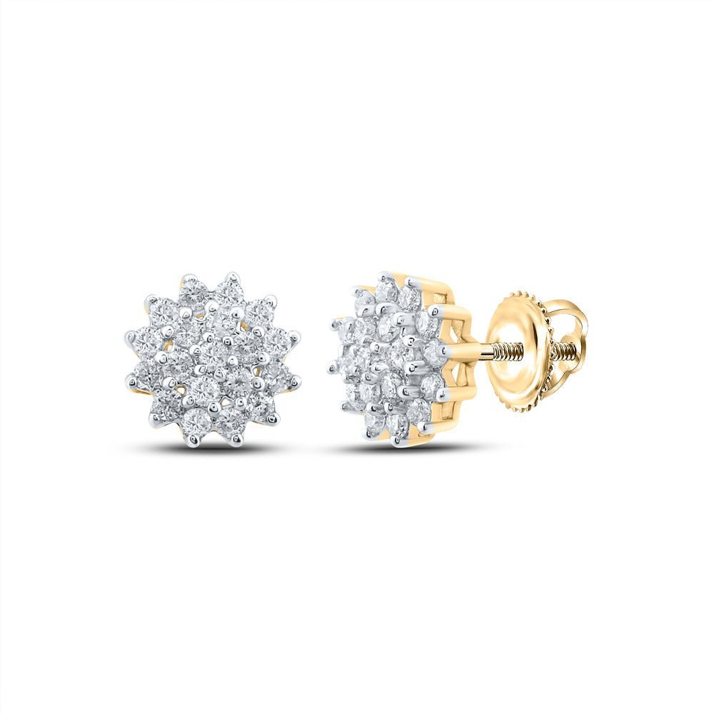 Radiant Brilliance: 10kt Yellow Gold Womens Round Diamond Cluster Earrings 1/4 Cttw - Splendid Jewellery
