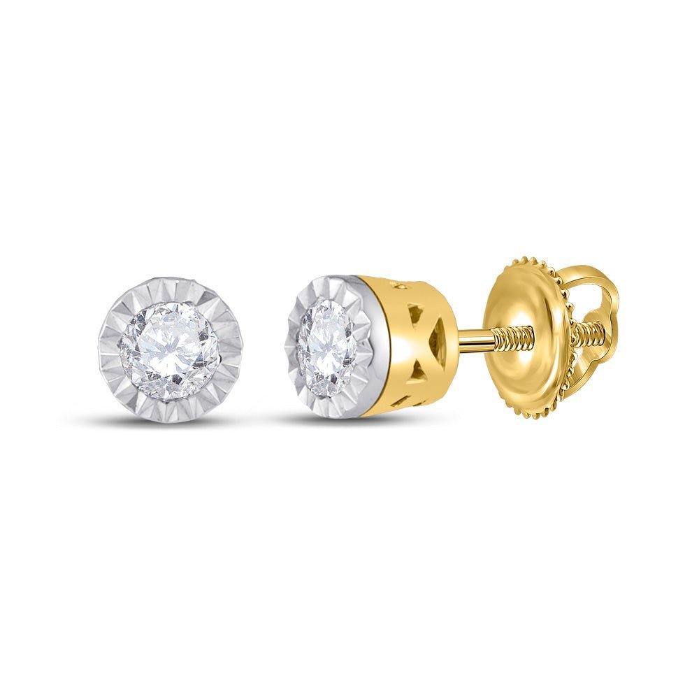 Radiant Brilliance: 10kt Yellow Gold Womens Round Diamond Solitaire Earrings - Splendid Jewellery
