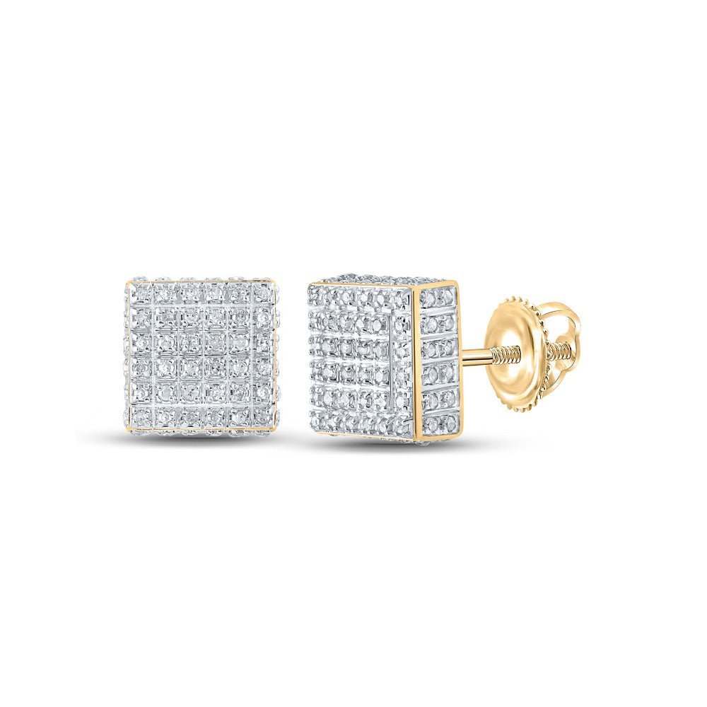 Radiant Brilliance: 10kt Yellow Gold Womens Round Diamond Square Earrings 1/2 Cttw - Splendid Jewellery