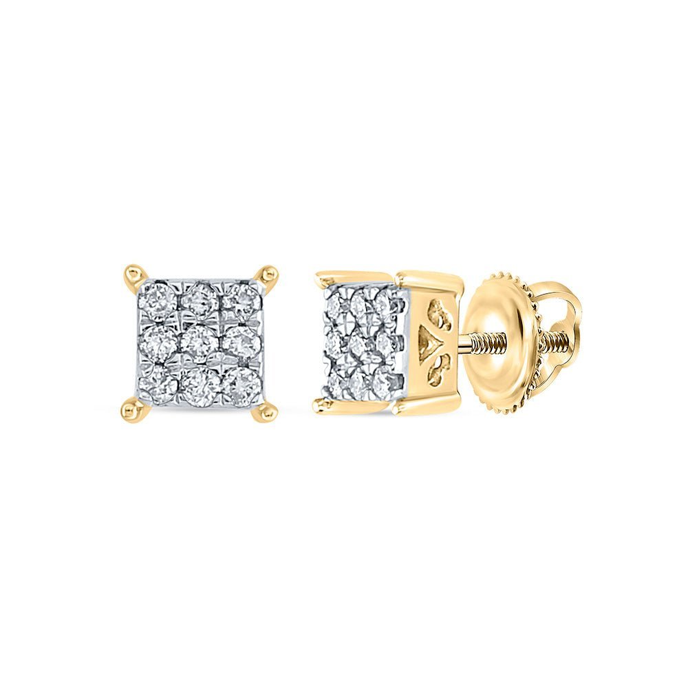 Radiant Brilliance: 10kt Yellow Gold Womens Round Diamond Square Earrings - Splendid Jewellery