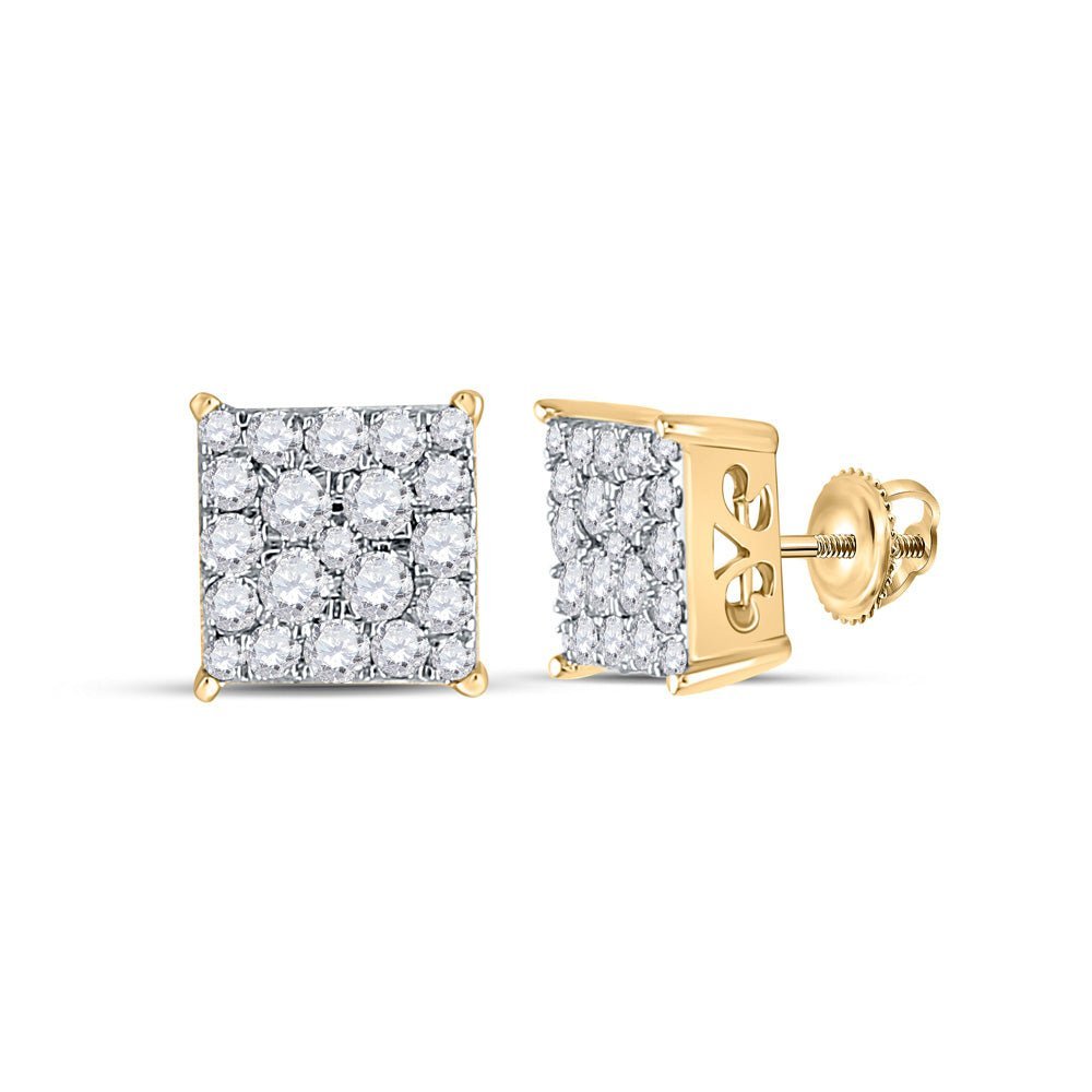 Radiant Brilliance: 10kt Yellow Gold Womens Round Diamond Square Earrings - Splendid Jewellery