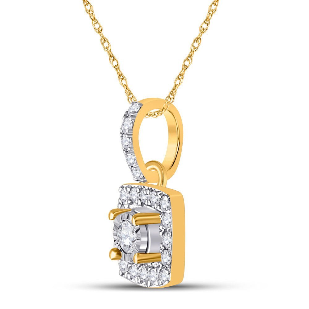 Radiant Brilliance: 10kt Yellow Gold Womens Round Diamond Square Pendant 1/6 Cttw - Splendid Jewellery