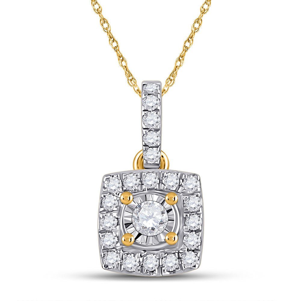 Radiant Brilliance: 10kt Yellow Gold Womens Round Diamond Square Pendant 1/6 Cttw - Splendid Jewellery