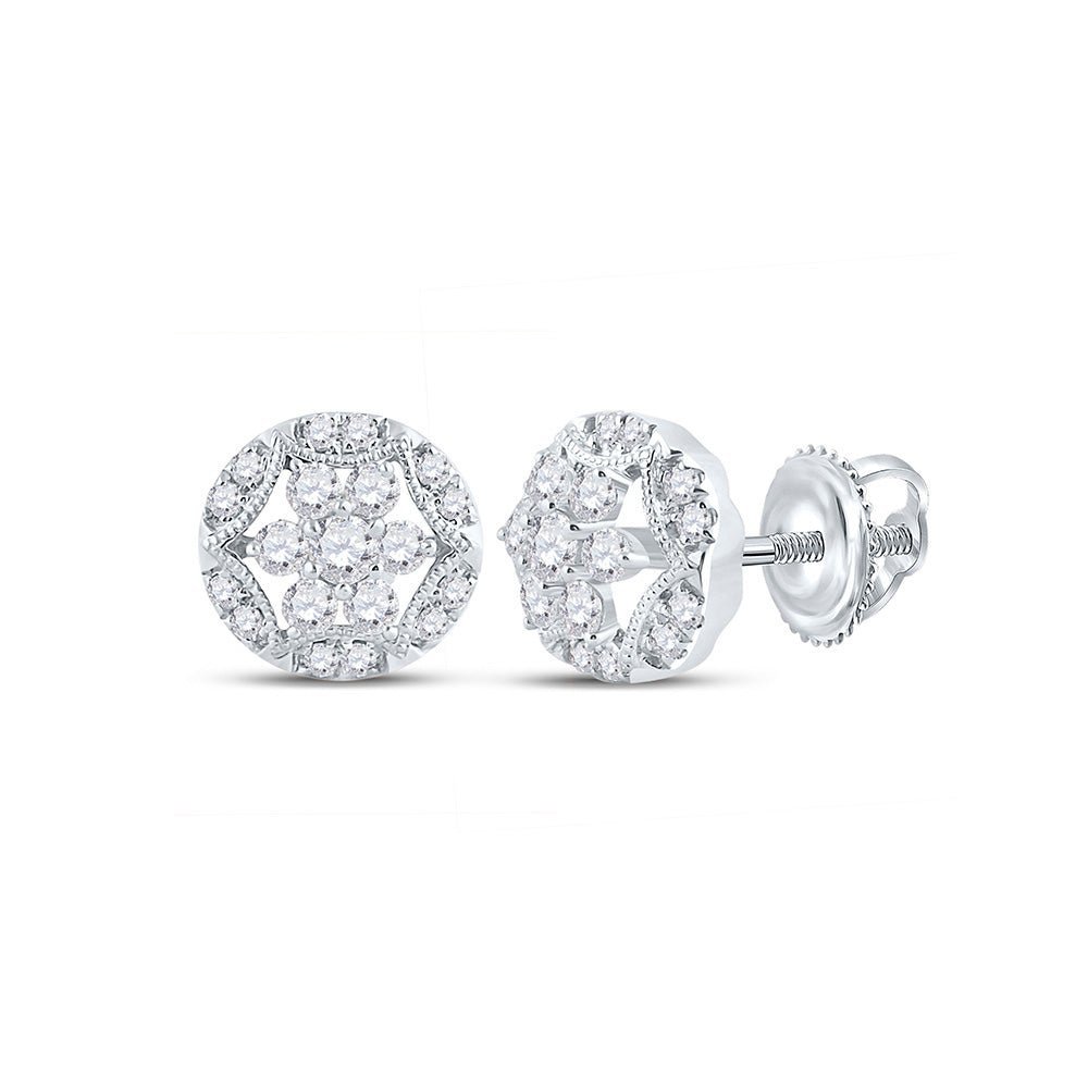 Radiant Brilliance: 14kt White Gold Diamond Cluster Earrings - Splendid Jewellery