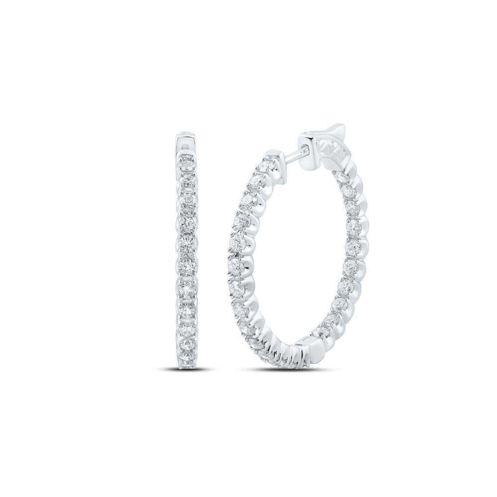Radiant Brilliance: 14kt White Gold Diamond Inside Outside Hoop Earrings - Splendid Jewellery