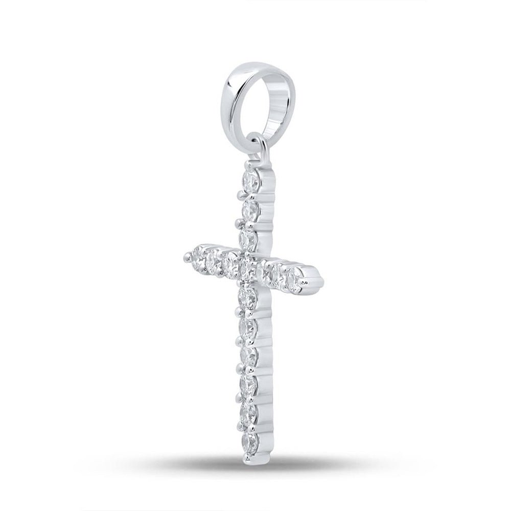 Radiant Cross of Brilliance: 10kt White Gold Womens Round Diamond Cross Pendant 1/4 Cttw - Splendid Jewellery