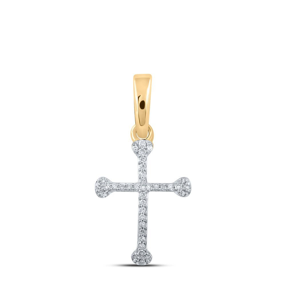 Radiant Devotion: 10kt Yellow Gold Womens Round Diamond Cross Pendant - Splendid Jewellery