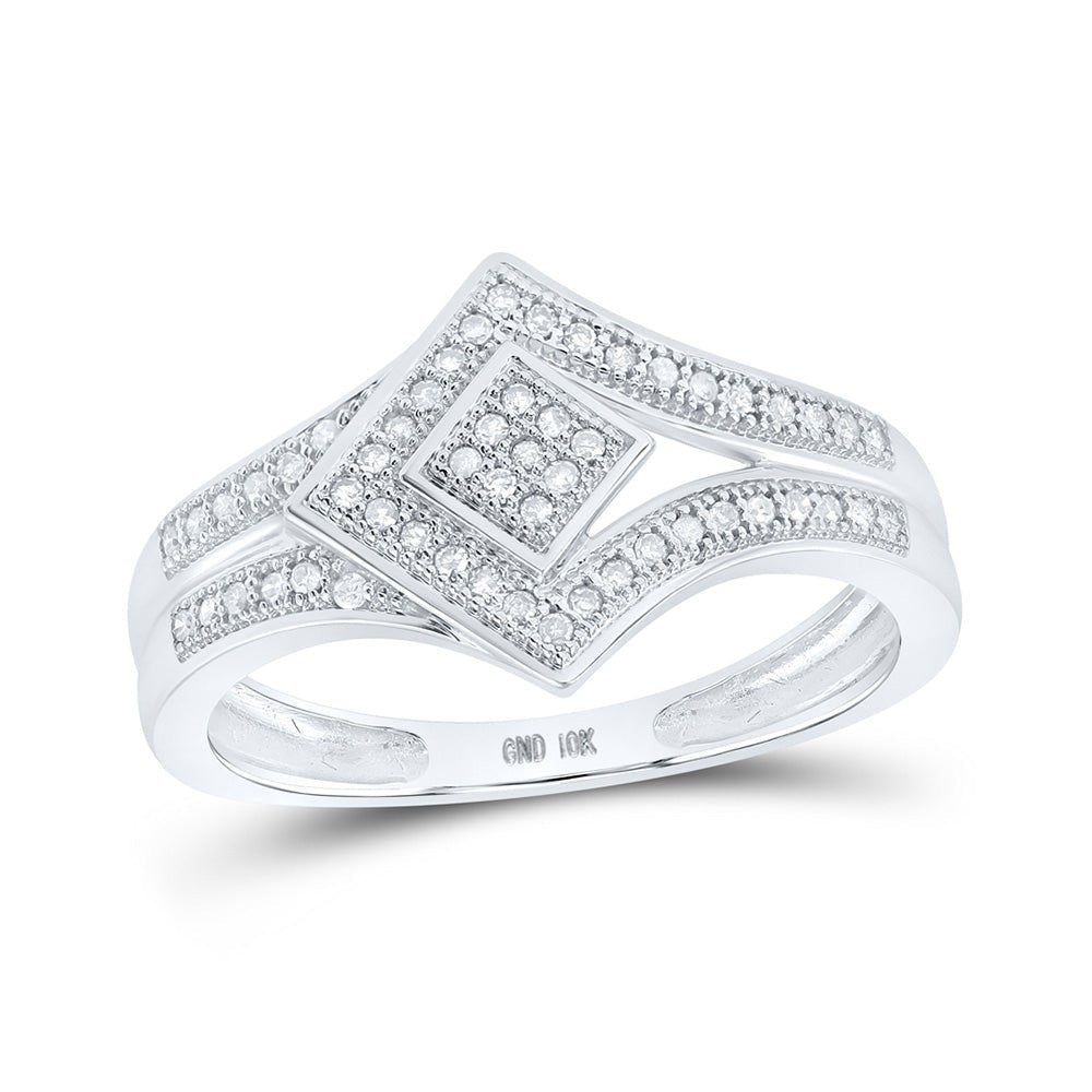 Radiant Diamond Cluster Ring | 10kt White Gold Womens Round Diamond Offset Square Ring 1/6 Cttw | Splendid Jewellery - Splendid Jewellery
