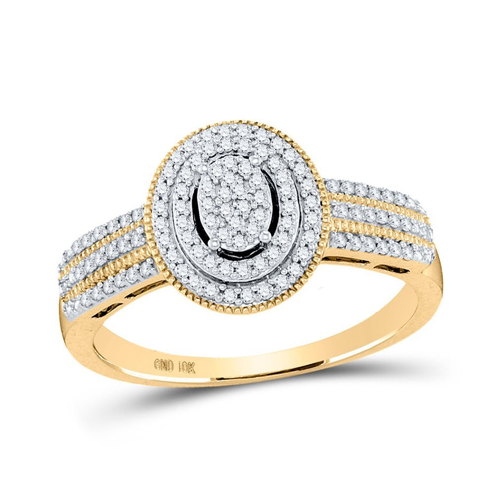 Radiant Diamond Cluster Ring | 10kt Yellow Gold Womens Round Diamond Oval Ring 1/4 Cttw | Splendid Jewellery - Splendid Jewellery