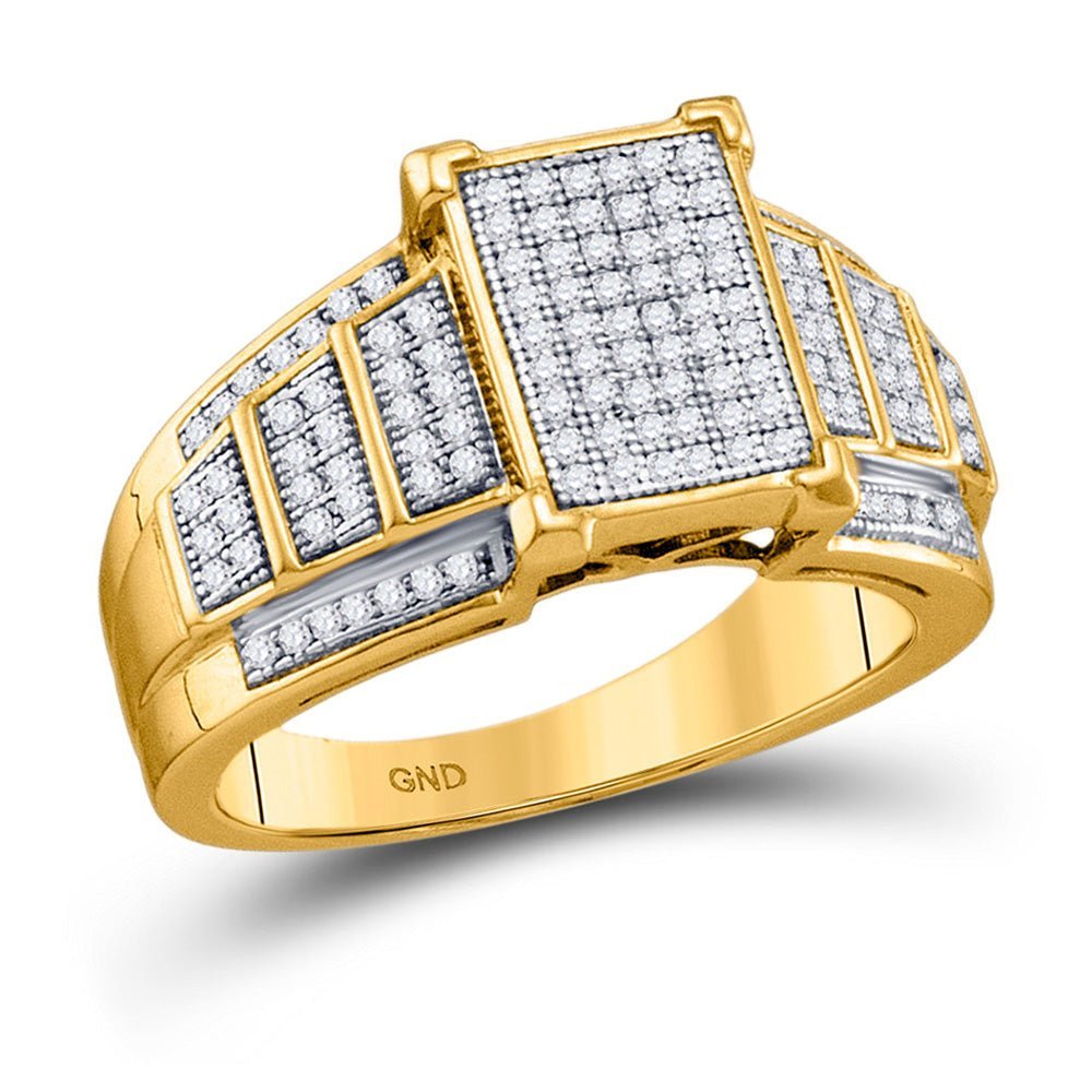 Radiant Diamond Cluster Ring | 10kt Yellow Gold Womens Round Diamond Rectangle Cluster Ring 1/3 Cttw | Splendid Jewellery - Splendid Jewellery
