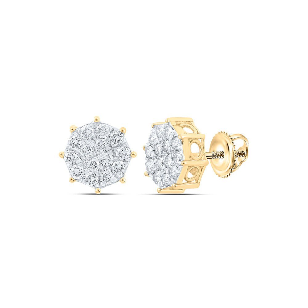 Radiant Diamond Octagon Cluster Earrings in 10kt Yellow Gold - Splendid Jewellery