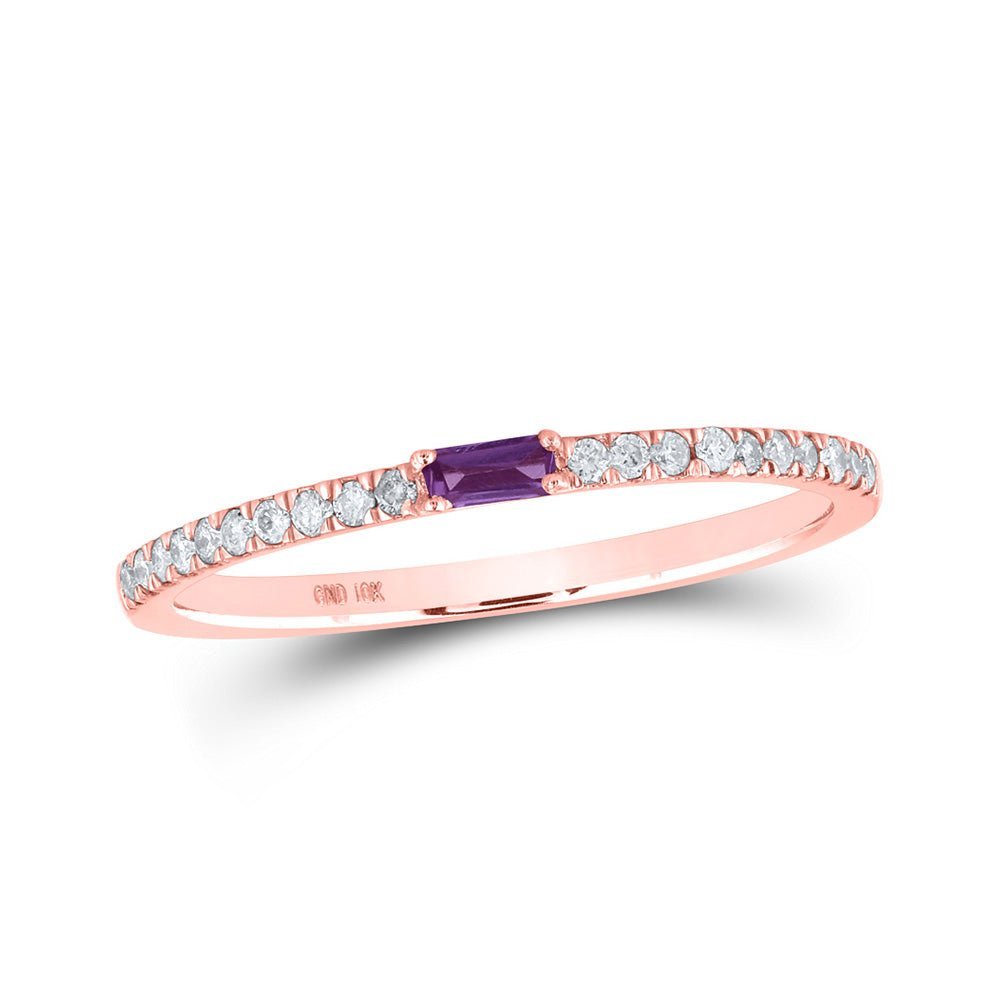 Radiant Elegance: 10kt Rose Gold Baguette Alexandrite Diamond Band Ring - Splendid Jewellery