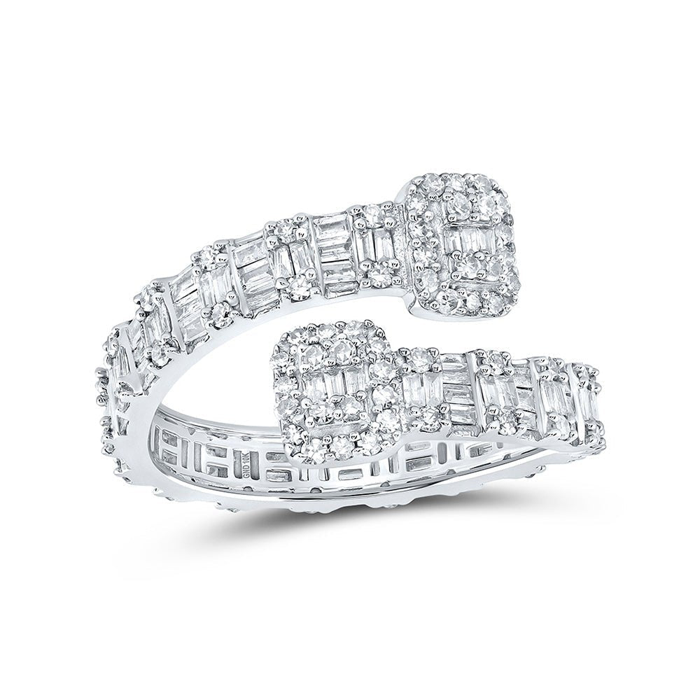 Radiant Elegance | 10kt White Gold Baguette and Round Diamond Square Cuff Band Ring 1 Cttw - Splendid Jewellery