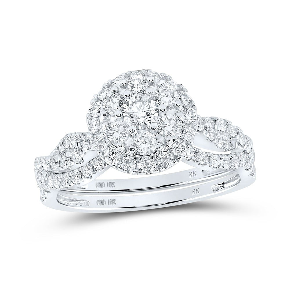 Radiant Elegance: 10kt White Gold Diamond Cluster Bridal Wedding Ring Band Set - Splendid Jewellery