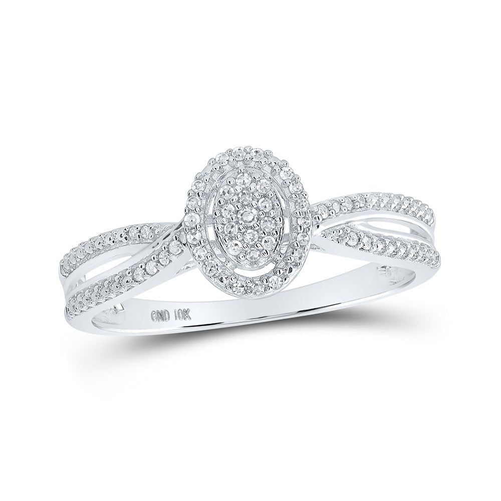 Radiant Elegance: 10kt White Gold Diamond Cluster Oval Ring 1/10 Cttw - Splendid Jewellery