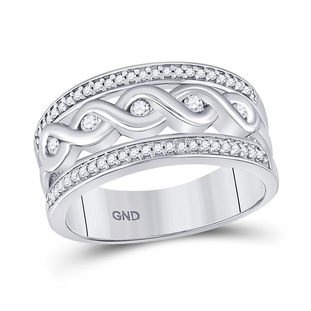 Radiant Elegance: 10kt White Gold Women's Diamond Scroll Band Ring - Splendid Jewellery