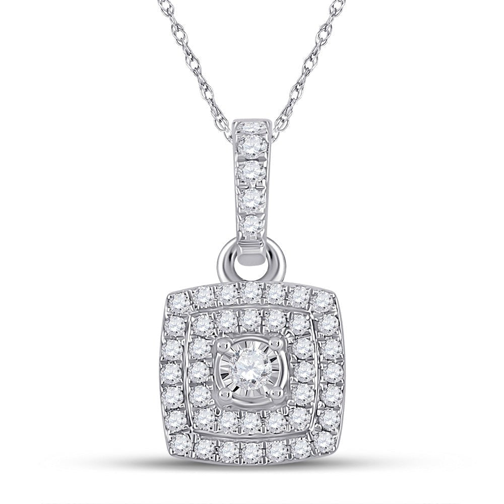 Radiant Elegance: 10kt White Gold Womens Round Diamond Square Pendant 1/4 Cttw - Splendid Jewellery