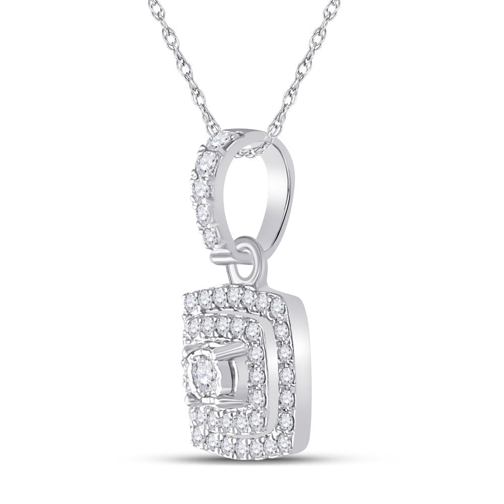Radiant Elegance: 10kt White Gold Womens Round Diamond Square Pendant 1/4 Cttw - Splendid Jewellery