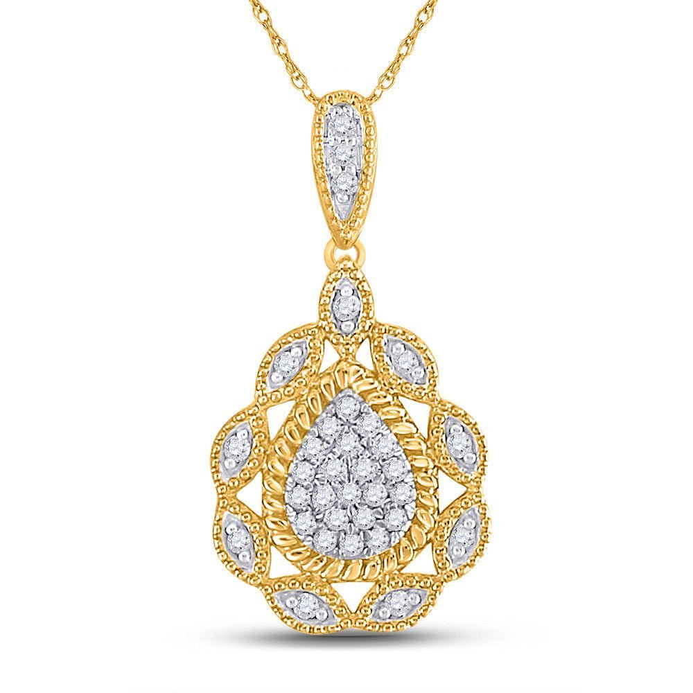 Radiant Elegance: 10kt Yellow Gold Diamond Teardrop Pendant - Splendid Jewellery