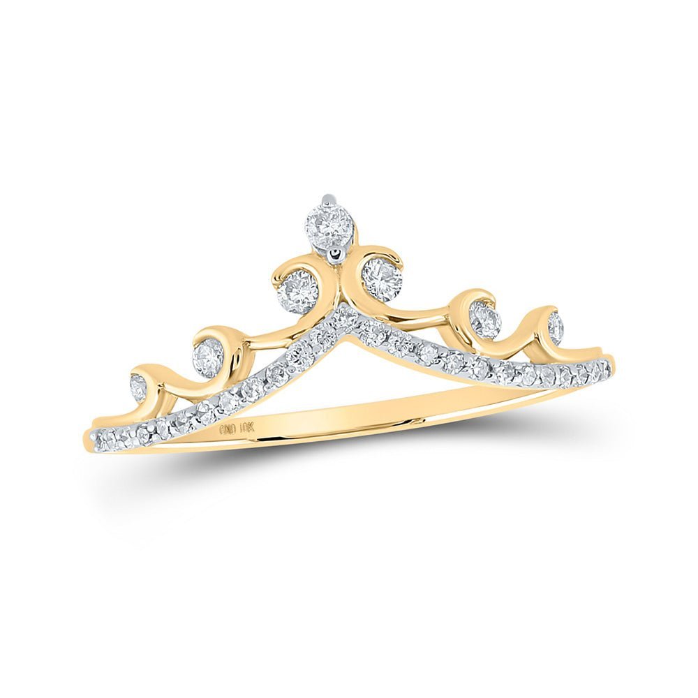 Radiant Elegance: 10kt Yellow Gold Womens Round Diamond Chevron Crown Band Ring - Splendid Jewellery