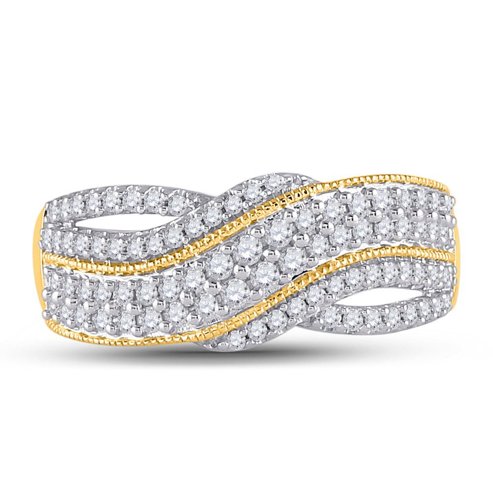Radiant Elegance: 10kt Yellow Gold Womens Round Diamond Crossover Band Ring 1/2 Cttw - Splendid Jewellery