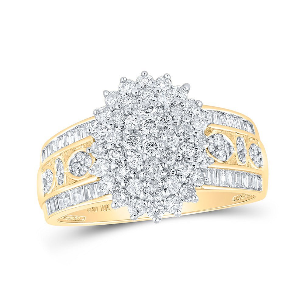 Radiant Elegance: 10kt Yellow Gold Womens Round Diamond Oval Cluster Ring 1 Cttw - Splendid Jewellery