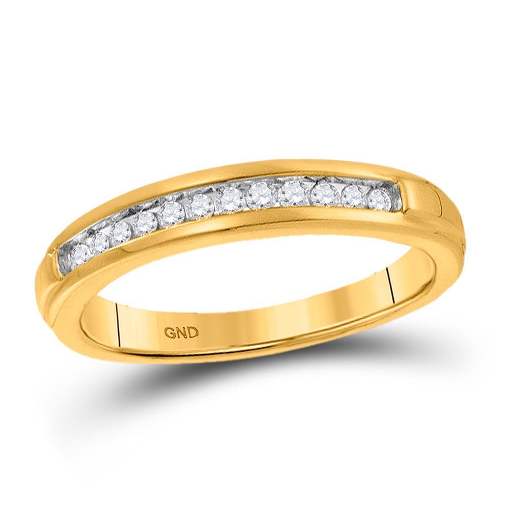 Radiant Elegance: 10kt Yellow Gold Womens Round Diamond Single Row Band Ring 1/8 Cttw - Splendid Jewellery
