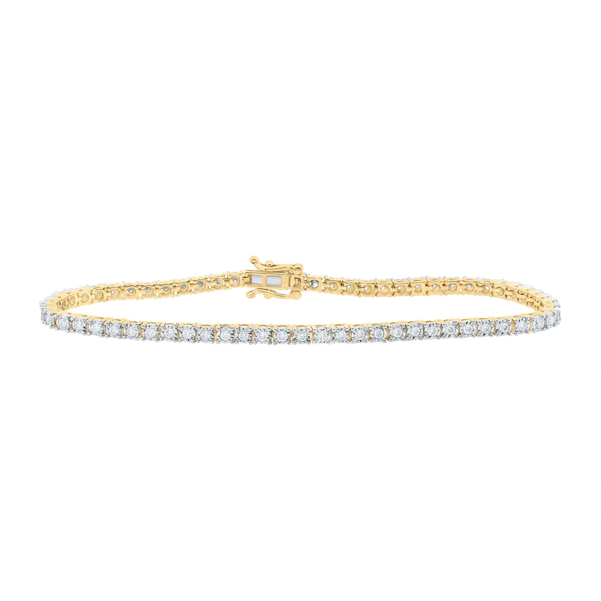 Radiant Elegance: 10kt Yellow Gold Womens Round Diamond Tennis Bracelet 1 Cttw - Splendid Jewellery