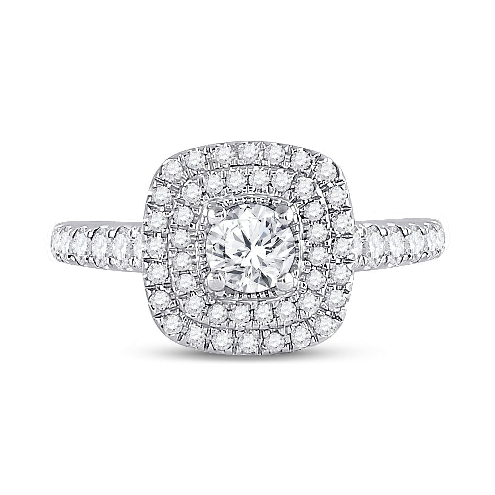 Radiant Elegance: 14kt White Gold Diamond Halo Bridal Wedding Engagement Ring - 1 Cttw - Splendid Jewellery
