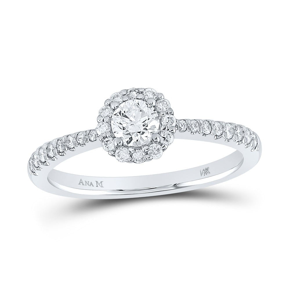 Radiant Elegance: 14kt White Gold Diamond Halo Bridal Wedding Engagement Ring 1/2 Cttw - Splendid Jewellery